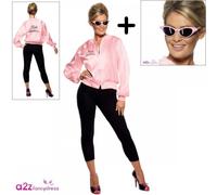 Adult Grease Pink Ladies Jacket + 50s Pink Flyaway Glasses Hen Party Fancy Dress
