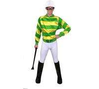 Adult Green and Yellow Jockey Costume - Large - Includes Jacket, White Trousers, Boot Covers, Goggles & Hat - Horse Racing Fancy Dress, Grand National Outfit
