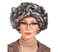 Adult Grey Queen Old Lady Granny Curly Wig Fancy Dress Costume Accessory