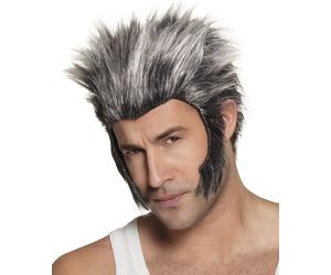 Adult Grey Werewolf Wig Sideburn Halloween Fancy Dress Costume Accessory
