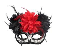 Adult Half Face Floral Mask Halloween Day of the Dead Fancy Dress Accessory | 3D Floral Decor with Feather Lace Trims, Sparkling Rhinestone, Breathable, Mardi Gras and Carnival Parades, Masquerade Party