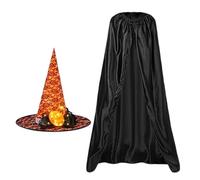 Adult Halloween Cloaks Set Halloween Cloak | Halloween Witch Costume | Halloween Costumes Set Black Cloak with Illuminated Witch Hat for Adults for Role Play i