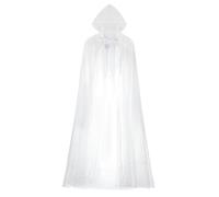 Adult Halloween Costume Full Length Tulle Hooded Cloak Ghost Bride Witch Wizard Fancy Dress Mesh Cape Vintage Vampire Bridal Gothic Sheer Hoodies Robe Medieval Devil Dress Up Cosplay Poncho Cloak