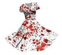 Adult Halloween Costume, Women's Halloween A Printed V Neck Unique Short Sleeve Long Dress