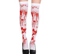 Adult Halloween Costumes Womens,Sexy Tockings,funny White Bloody Horror Tights Zombie Nurse Bride Print Girls Stained Elastic Stockings ,Novelty Over Knee Socks Bloodstained Dress Scary Outfit Prop