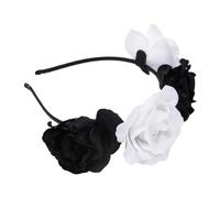 Adult Halloween Day of the Dead Rose Flower Headband - Floral Festival Crown Costume Accessory for Fancy Dress, Cosplay & Parties (Black/White, One Size)