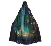 Adult Halloween Hooded Cape Cloak,City Beaty Night Scene Print Party Costume Accessory for Cosplay & Events