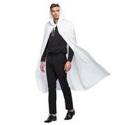 Adult Halloween Long White Fancy Dress Gothic Medieval Hooded Cape Mens Womens