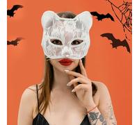Adult Halloween Masks Step Into The Halloween Revelry And Showcase Your Unparalleled Charm This Mystifying And Enchanting Cat Face Lace Decoration Will Be The Scary Mask(White, 16x15x5cm)