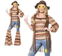 Adult Harmony Hippie Costume 60s Psychedlic Hippy Fancy Dress Flares Outfit New