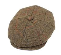 Adult Herringbone Newsboy Hat 8 Panel Peaky Tweed Gatsby Baker Boy Flat Cap for Men's & Women's (UK, Alpha, M, Tan Check)