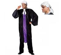 Adult High Court Judge Costume + Washington Wig + Optional Accessories include Gavel : Mens Womens Umpire Law Courtroom Legal Fancy Dress (Costume + Wig Only, One Size (Up to 44" Chest))