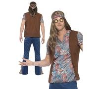 Adult Hippie Outfit Mens 1960s 70s Hippy Fancy Dress Costume New