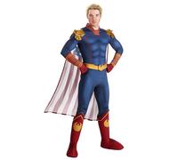 Adult Homelander Costume | Men's The Boys Vought Supe Blue Superhero Uniform Jumpsuit w/Flag Cape & Eagle Epaulets, Blue, Large