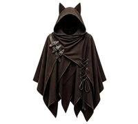 Adult Hooded Cape with Horns Straps Gothic Vampire Demon Fancy Dress Cloak