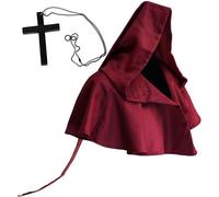 Adult Hooded Cloak Pullover Medieval Renaissance Costume Cape Accessories Halloween Cosplay Short Wizard Robe Cloaks (Red, One Size)