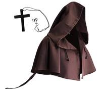 Adult Hooded Cloak Pullover Medieval Renaissance Costume Cape Accessories Halloween Cosplay Short Wizard Robe Cloaks (Brown, One Size)