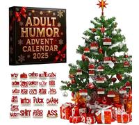 Adult Humor Advent Calendar 2025, 24-Day Funny Swear Word Countdown Calendar with 24 2D Acrylic Unique Christmas Ornaments, Naughty Ugly Christmas Tree Hanging Ornament for Home Office Decor