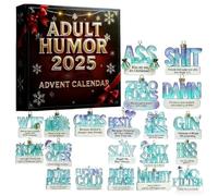 Adult Humor Advent Calendar 2025, Funny Swear Word Countdown Calendar with 24PCS 2D Acrylic Christmas Ornaments,Naughty Christmas Tree Hanging Ornament, Prank Gag Gifts for Adults