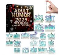 Adult Humor Advent Calendar 2025,Sea Glass Accents 24 Days Christmas Countdown Calendars With 24 Funny Christmas Jokes Sea Glass Ornaments,Naughty Ugly Christmas Tree Hanging Ornament,Prank Gag Gifts