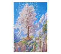 Adult Illustrated Jigsaw Puzzle, Fantasy Tree with Monks And Mountains, 1000 PCS