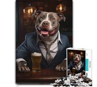 Adult Illustrated Jigsaw Puzzle, Happy XL Bully in The Pub, 1000 PCS