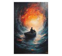 Adult Illustrated Jigsaw Puzzle, Into The Abyss Surreal Lone Boatman, 1000 PCS