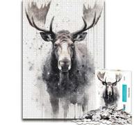 Adult Illustrated Jigsaw Puzzle, Moose Beauty Black Ink, 300 PCS