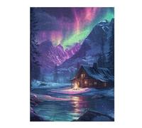 Adult Illustrated Jigsaw Puzzle, Northern Lights Cabin Reflections, 500 PCS | Section-by-section building: a simple way to organise the image during indoor leisure.