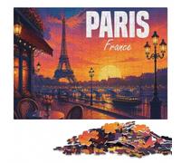Adult Illustrated Jigsaw Puzzle, Paris France at Night, 300 Pieces | Puzzle for Adults: quiet evening activity on quiet evenings.