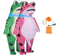 Adult inflatable frog costume, fun and cute full-body inflatable frog costume with an air pump, perfect for Halloween cosplay parties (Green+Pink,L)