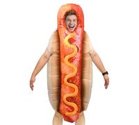 Adult Inflatable Hot Dog Costume - Funny Food-Themed Blow-Up Suit with Fan for Halloween, BBQs & Party Fun Size L XL