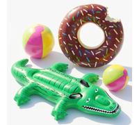Adult Inflatable Pool Party Set Crocodile Float Donut 2 Beach Balls