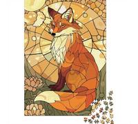 Adult Jigsaw 1000 Pieces, Stained Glass Fox with Floral Background, 70x50cm/1000pcs