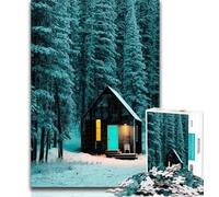 Adult Jigsaw A Single Illuminated Cabin 1000 Piece Jigsaw Puzzles for Teenagers Gifts,Educational Games Home Decoration Artists Collection, Fine Art 26x38cm