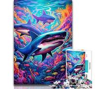 Adult Jigsaw Animal Art Shark Jigsaws 1000 Pieces for Teenagers,Stress Reliever Difficult Challenge Enhance Love between Couples 50x75cm