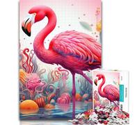 Adult Jigsaw Art Psychedelic Flamingo Jigsaw Puzzle 1000 Pieces for Teenagers,Challenging Game And Family Play Parent-child Interaction 75x50cm