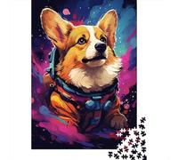 Adult Jigsaw Artistic Astronaut Corgi Jigsaw Puzzles 500 Piece Creative Wooden Puzzle Toys Decompression Games Gifts 500pcs (52x38cm)