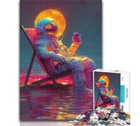 Adult Jigsaw Astronaut Sitting on The Moon Jigsaws 1000 Pieces for Teenagers,Stress Reliever Difficult Challenge Enhance Love between Couples 26x38cm