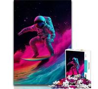 Adult Jigsaw Astronaut Surfing Jigsaw Puzzle 1000 Pieces for Teenagers,Challenging Game And Family Play Parent-child Interaction (26x38cm)