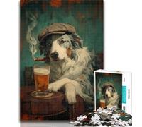 Adult Jigsaw Australian Shepherd Smoking Jigsaw Puzzles for Teenagers 1000,Family Game Stress Reliever Difficult Challenge Secret Santa Gifts 50x75cm