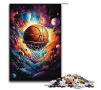 Adult Jigsaw Basketball Surrounded by Planets 1000 Piece Puzzle Wooden Puzzle for Adults & Kids Age 12 Up Educational Toy 1000 PCS(38x26cm)