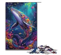 Adult Jigsaw Bizarre Colorful Whale 1000 Piece Puzzle Wooden Puzzle for Adults & Kids Age 12 Up Educational Toy 1000 PCS(75x50cm)