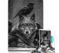Adult Jigsaw Black And White Wolf Crow Jigsaw Puzzles for Teenagers 1000 Piece,Educational Game for Birthday, Chrismas for And 14 Years Old 50x75cm