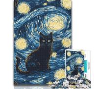 Adult Jigsaw Black Cat in The Night Sky Jigsaw Puzzles for Adults 1000 Pieces,Toys Educational Games Stress Relieving Great Gifts And Toys 50x75cm