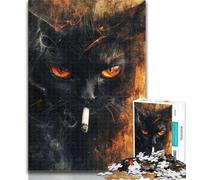 Adult Jigsaw Black Cat Smoking 1000 Pieces Jigsaw Puzzle For Adults Teens,Staycation Kill Time Enhance Love between Couples 50x75cm