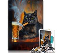 Adult Jigsaw Black Cat Smoking 1000 Pieces Jigsaw Puzzles for Adults And Teens,Challenging Game And Family Play Parent-child Interaction (50x75cm)