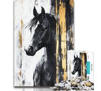 Adult Jigsaw Black Golden Horse Jigsaw Puzzles for Teenagers 1000 Piece,Birthday Gift Idea for Adults, Family Game And Hobby 50x75cm