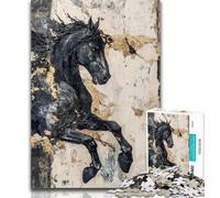 Adult Jigsaw Black Golden Horse Puzzles for Adults Teens 1000 Pieces,Wall Decoration Unique Birthday And Xmas Gifts Suitable for And 14 50x75cm