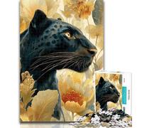 Adult Jigsaw Black Leopard Flowers 1000 Piece Jigsaw Puzzle for Adults And Teenagers,for Educational Game Challenge Toy Artists Collection, Fine Art 50x75cm